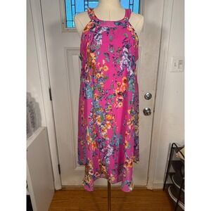 Betsey Johnson Pink Floral Halter Shift Dress Sleeveless Size 12 High Neck